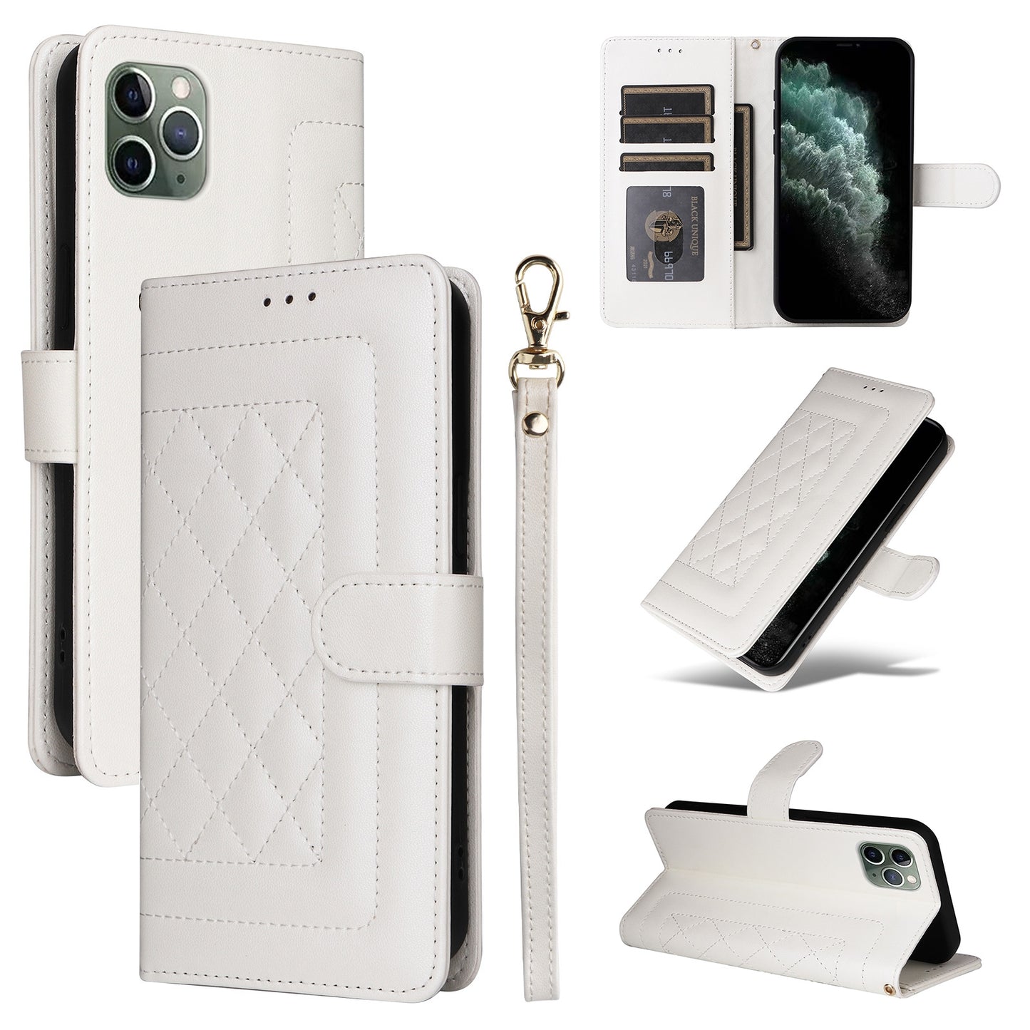 iPhone 11 Pro Diamond Lattice Leather Flip Phone Case - Durable and Convenient Holder with Precision Cutouts