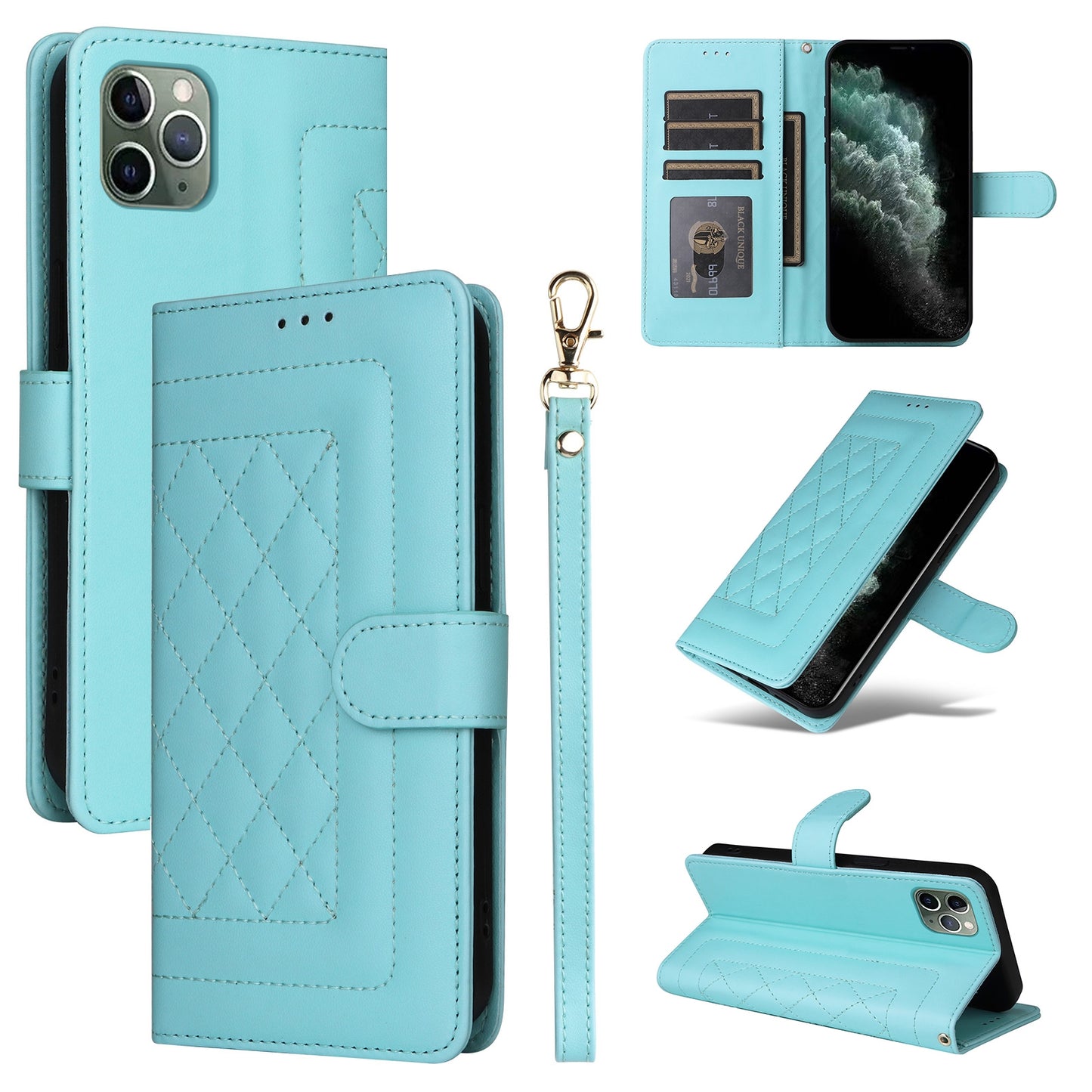 iPhone 11 Pro Diamond Lattice Leather Flip Phone Case - Durable and Convenient Holder with Precision Cutouts
