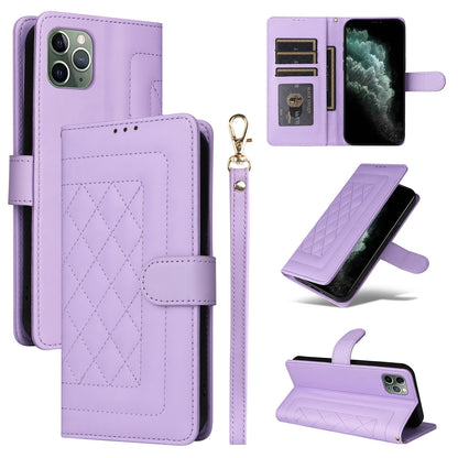 iPhone 11 Pro Diamond Lattice Leather Flip Phone Case - Durable and Convenient Holder with Precision Cutouts