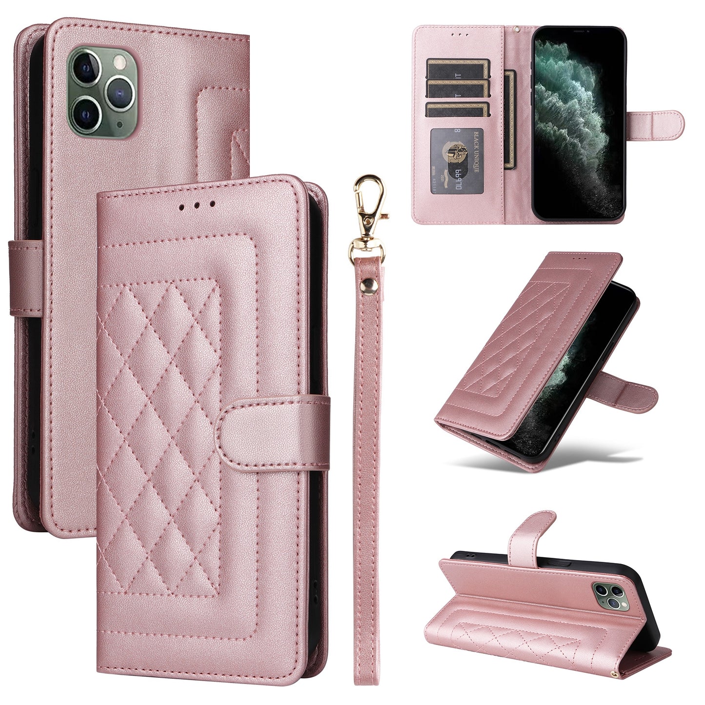 iPhone 11 Pro Diamond Lattice Leather Flip Phone Case - Durable and Convenient Holder with Precision Cutouts