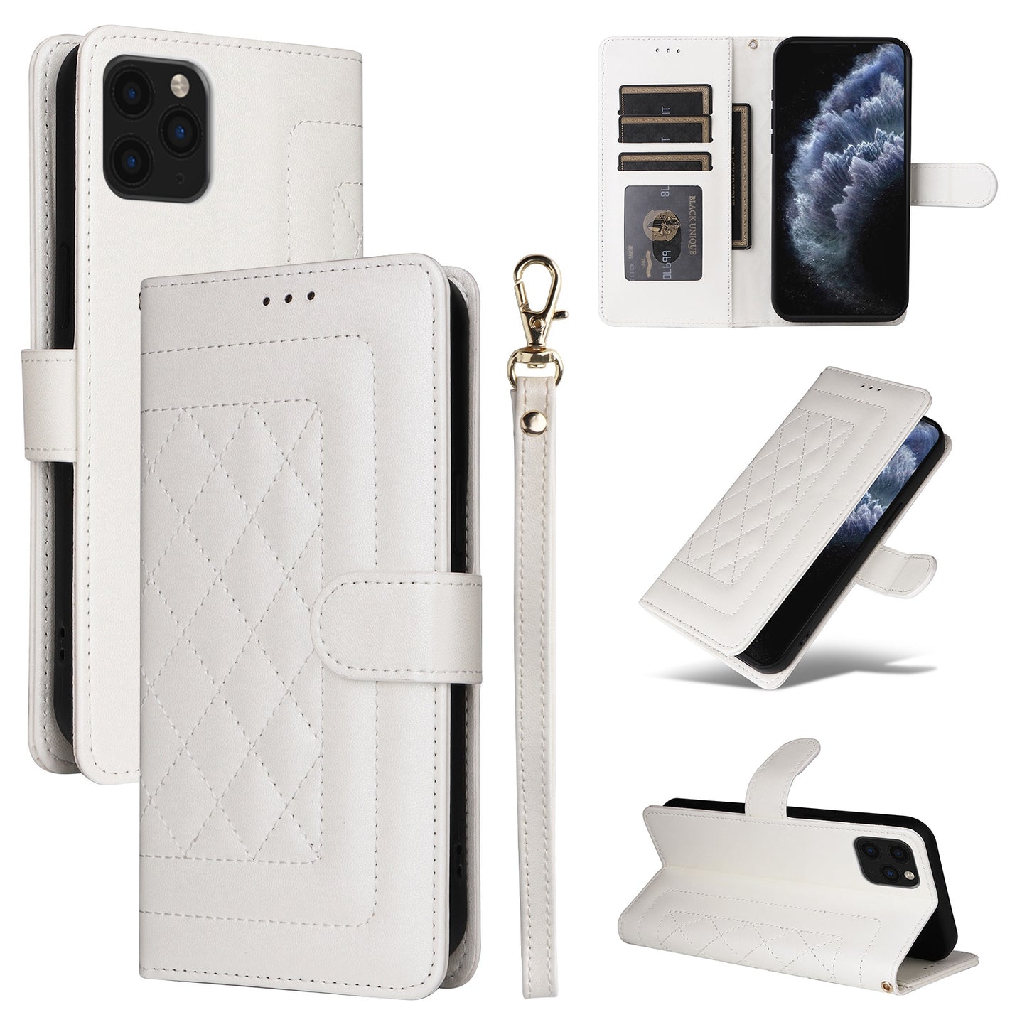 iPhone 11 Pro Max Diamond Lattice Leather Flip Phone Case - Durable and Convenient Holder with Precision Cutouts