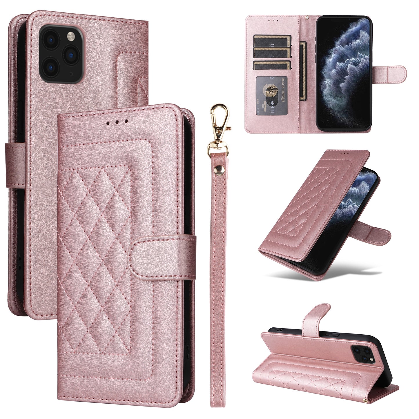 iPhone 11 Pro Max Diamond Lattice Leather Flip Phone Case - Durable and Convenient Holder with Precision Cutouts