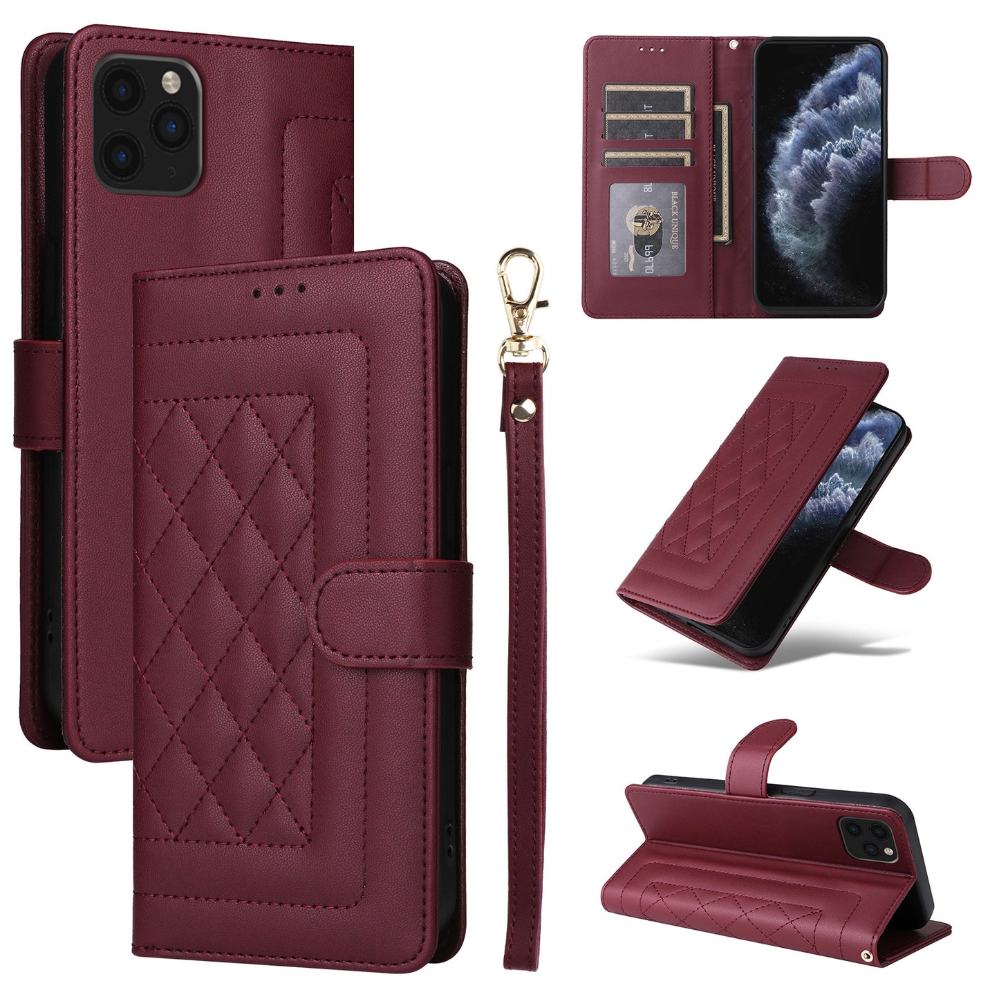 iPhone 11 Pro Max Diamond Lattice Leather Flip Phone Case - Durable and Convenient Holder with Precision Cutouts