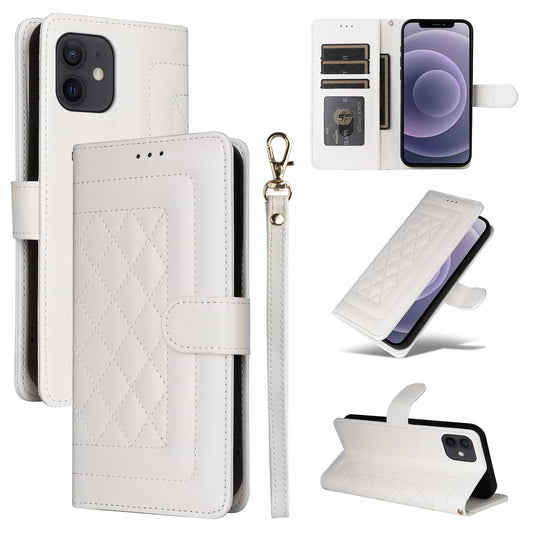 iPhone 12 / 12 Pro Diamond Lattice Leather Flip Phone Case - Durable and Convenient Holder with Precision Cutouts