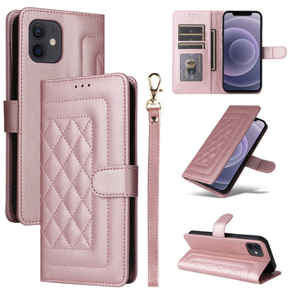 iPhone 12 / 12 Pro Diamond Lattice Leather Flip Phone Case - Durable and Convenient Holder with Precision Cutouts