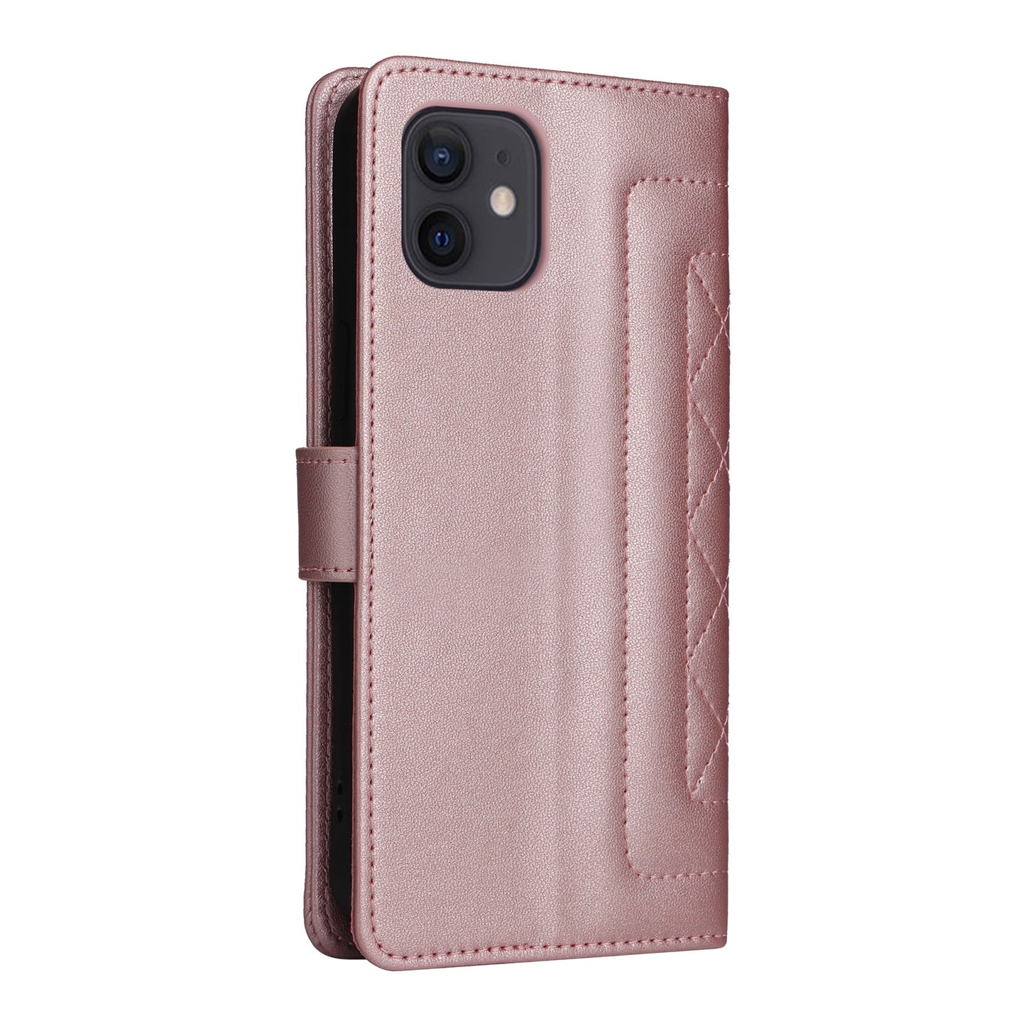 iPhone 12 / 12 Pro Diamond Lattice Leather Flip Phone Case - Durable and Convenient Holder with Precision Cutouts