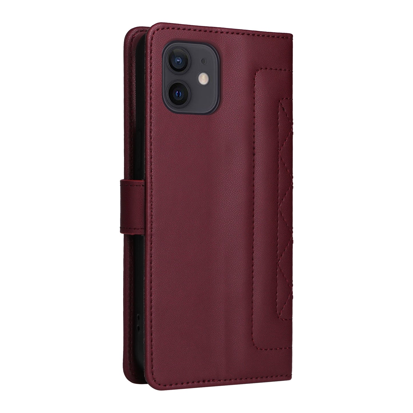 iPhone 12 / 12 Pro Diamond Lattice Leather Flip Phone Case - Durable and Convenient Holder with Precision Cutouts