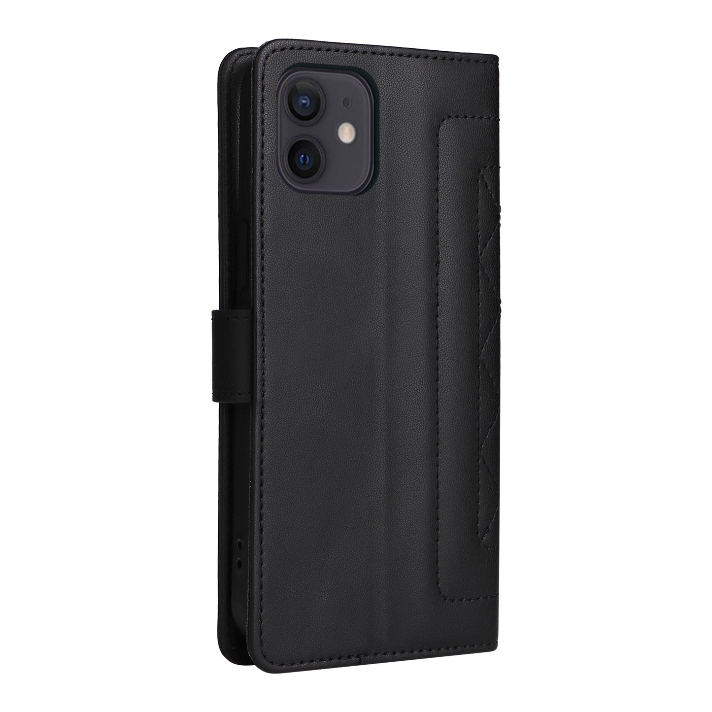 iPhone 12 / 12 Pro Diamond Lattice Leather Flip Phone Case - Durable and Convenient Holder with Precision Cutouts