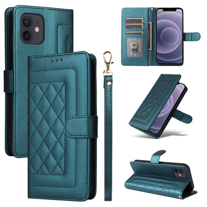 iPhone 12 / 12 Pro Diamond Lattice Leather Flip Phone Case - Durable and Convenient Holder with Precision Cutouts