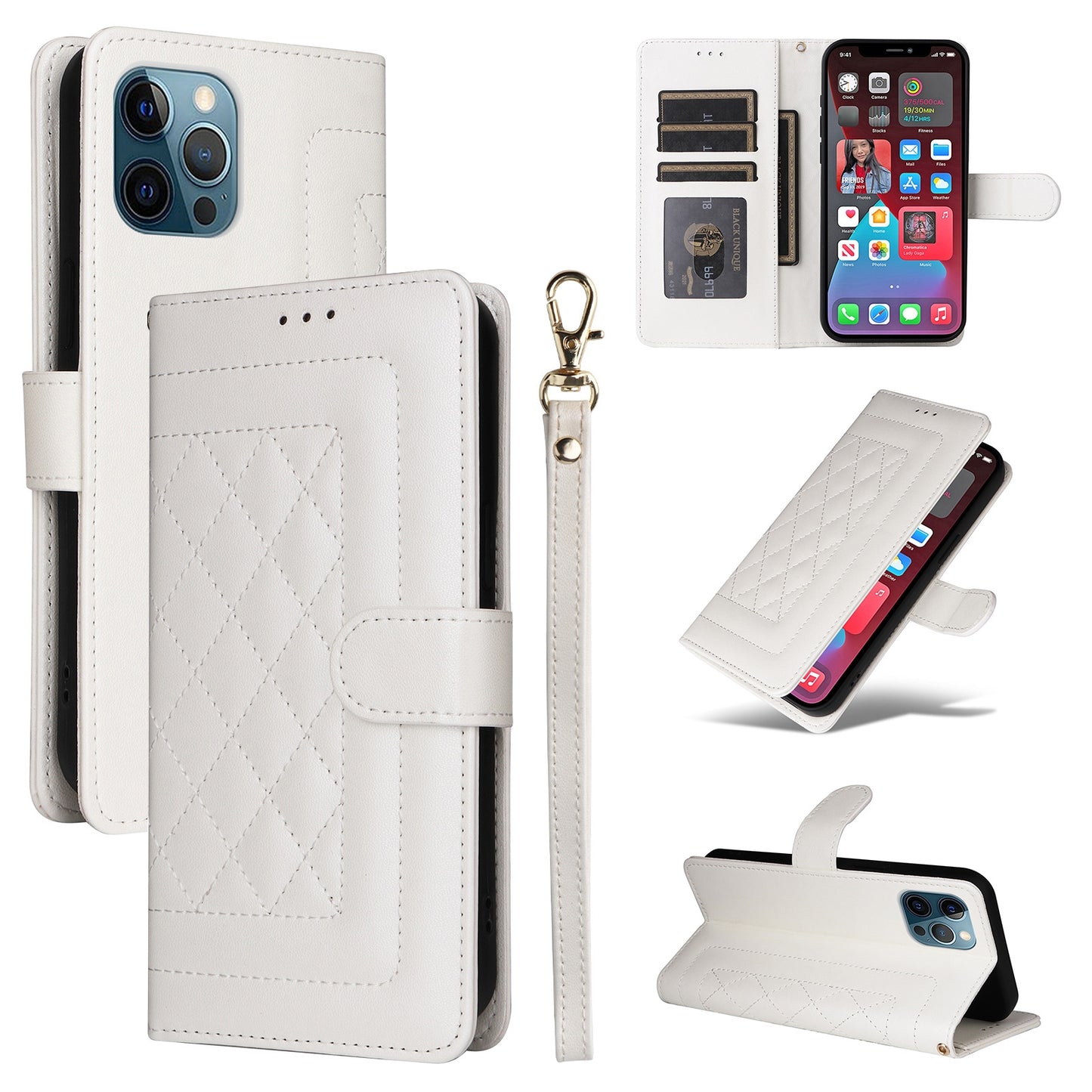 iPhone 12 Pro Max Diamond Lattice Leather Flip Phone Case - Durable and Convenient Holder with Precision Cutouts