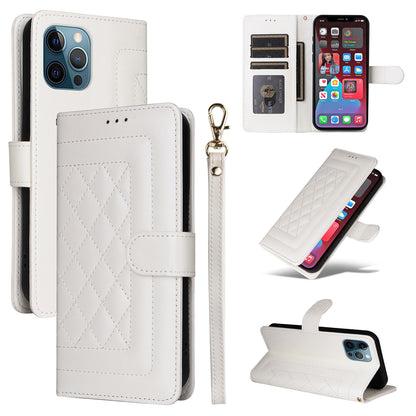 iPhone 12 Pro Max Diamond Lattice Leather Flip Phone Case - Durable and Convenient Holder with Precision Cutouts