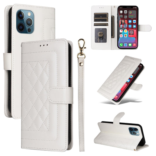 iPhone 12 Pro Max Diamond Lattice Leather Flip Phone Case - Durable and Convenient Holder with Precision Cutouts