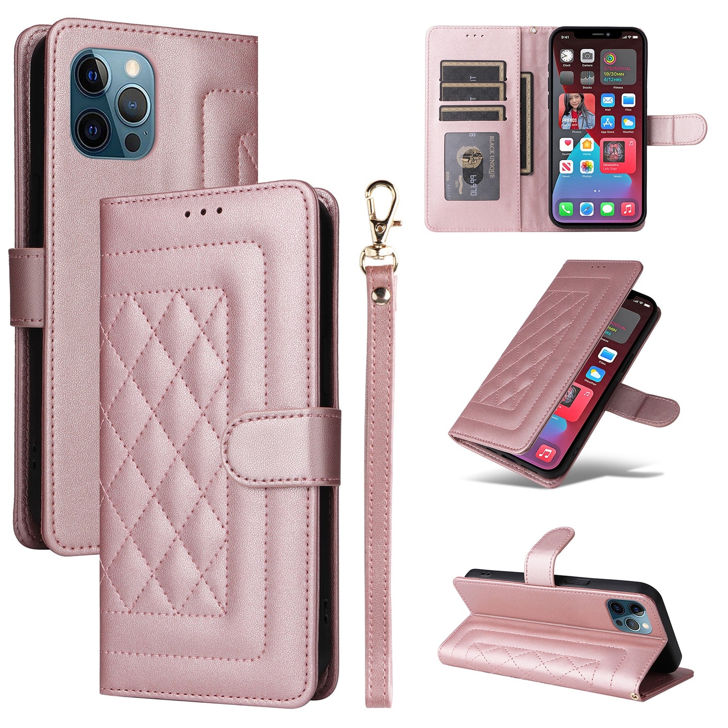 iPhone 12 Pro Max Diamond Lattice Leather Flip Phone Case - Durable and Convenient Holder with Precision Cutouts