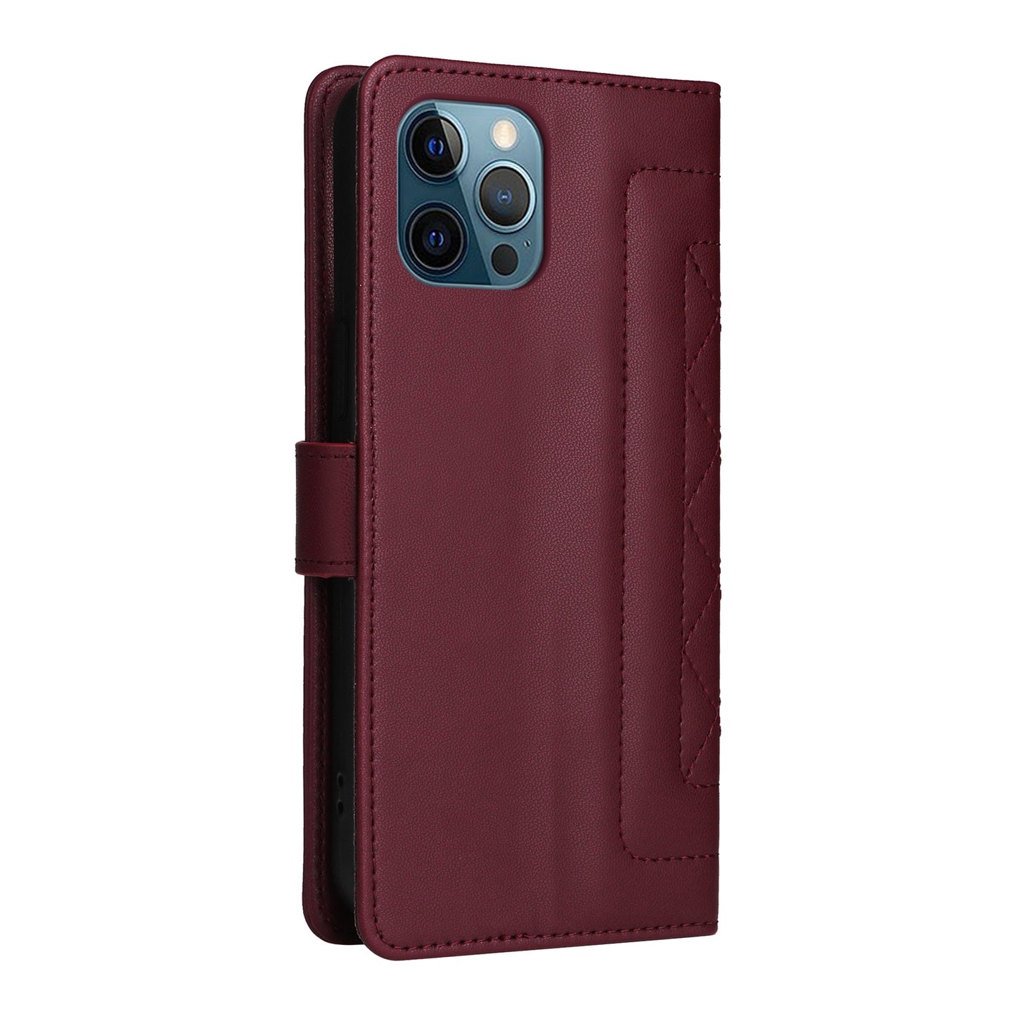 iPhone 12 Pro Max Diamond Lattice Leather Flip Phone Case - Durable and Convenient Holder with Precision Cutouts