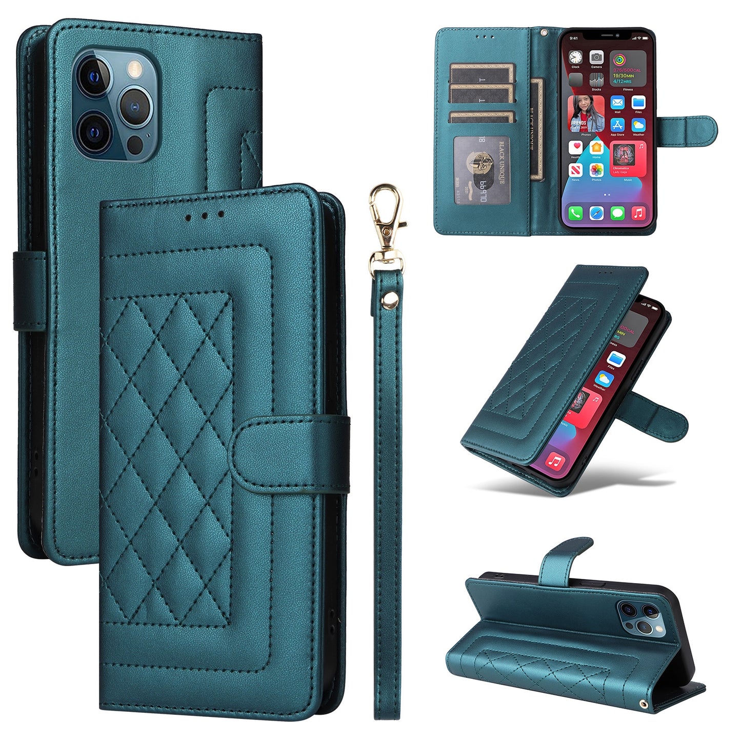 iPhone 12 Pro Max Diamond Lattice Leather Flip Phone Case - Durable and Convenient Holder with Precision Cutouts