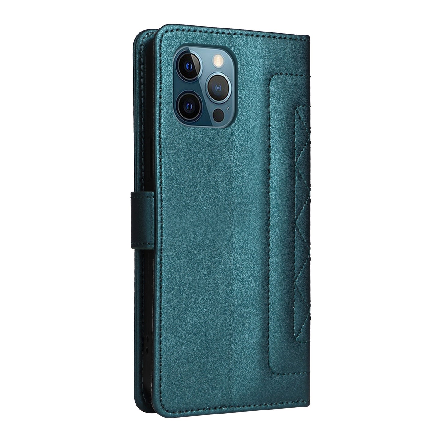 iPhone 12 Pro Max Diamond Lattice Leather Flip Phone Case - Durable and Convenient Holder with Precision Cutouts