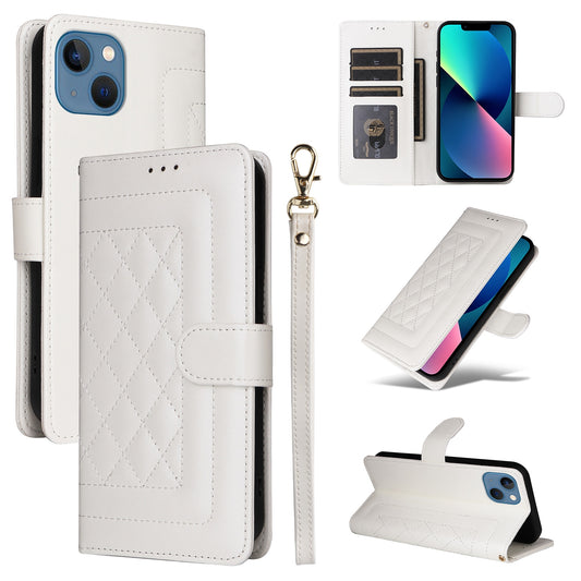 iPhone 13 Diamond Lattice Leather Flip Phone Case - Durable and Convenient Holder with Precision Cutouts