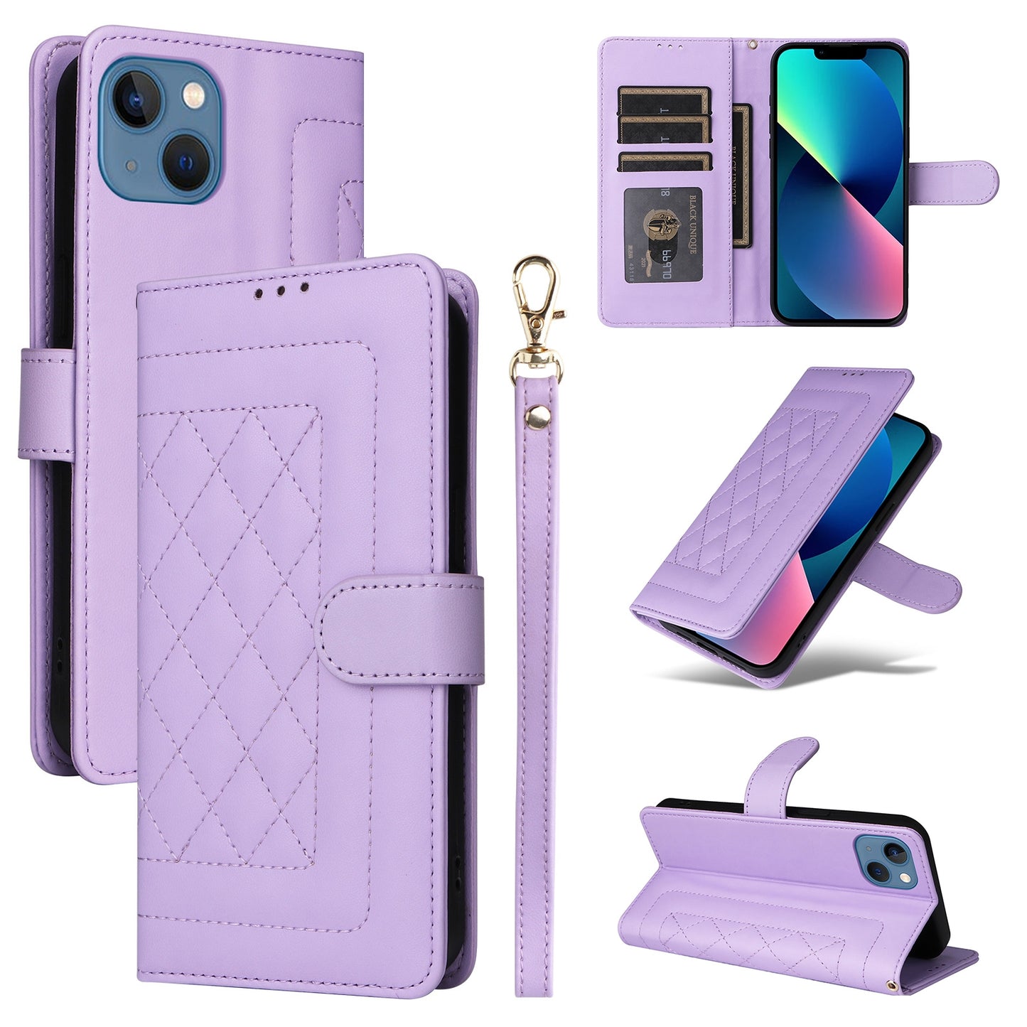 iPhone 13 Diamond Lattice Leather Flip Phone Case - Durable and Convenient Holder with Precision Cutouts