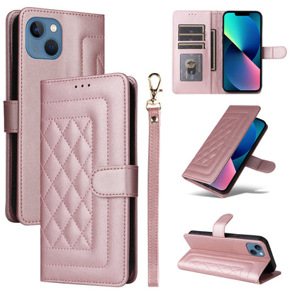 iPhone 13 Diamond Lattice Leather Flip Phone Case - Durable and Convenient Holder with Precision Cutouts