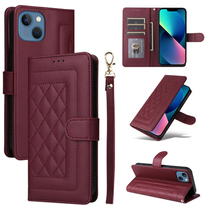 iPhone 13 Diamond Lattice Leather Flip Phone Case - Durable and Convenient Holder with Precision Cutouts