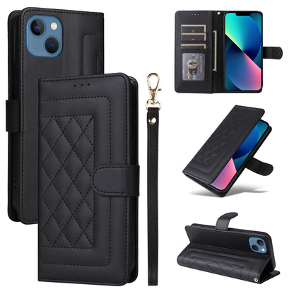 iPhone 13 Diamond Lattice Leather Flip Phone Case - Durable and Convenient Holder with Precision Cutouts