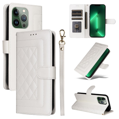 iPhone 13 Pro Diamond Lattice Leather Flip Phone Case - Durable and Convenient Holder with Precision Cutouts