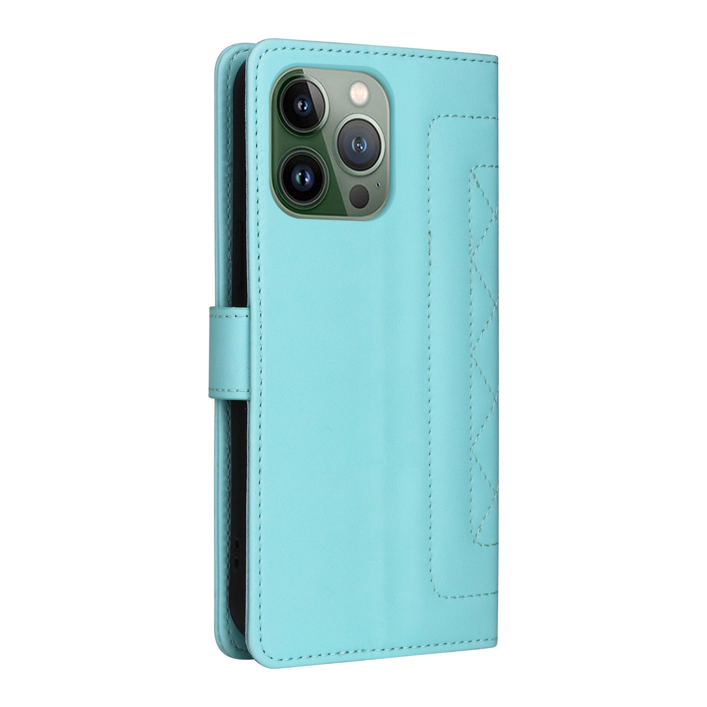 iPhone 13 Pro Diamond Lattice Leather Flip Phone Case - Durable and Convenient Holder with Precision Cutouts