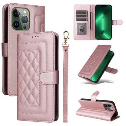 iPhone 13 Pro Diamond Lattice Leather Flip Phone Case - Durable and Convenient Holder with Precision Cutouts