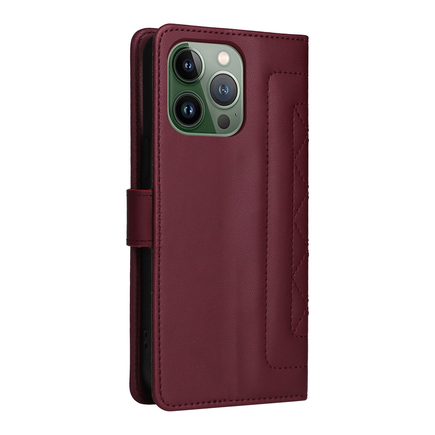 iPhone 13 Pro Diamond Lattice Leather Flip Phone Case - Durable and Convenient Holder with Precision Cutouts