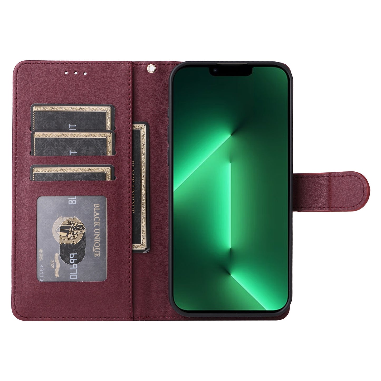 iPhone 13 Pro Diamond Lattice Leather Flip Phone Case - Durable and Convenient Holder with Precision Cutouts