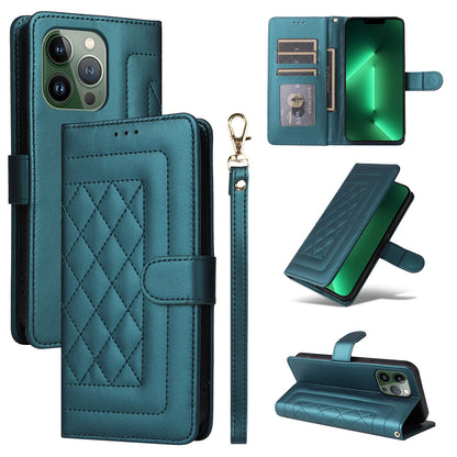 iPhone 13 Pro Diamond Lattice Leather Flip Phone Case - Durable and Convenient Holder with Precision Cutouts
