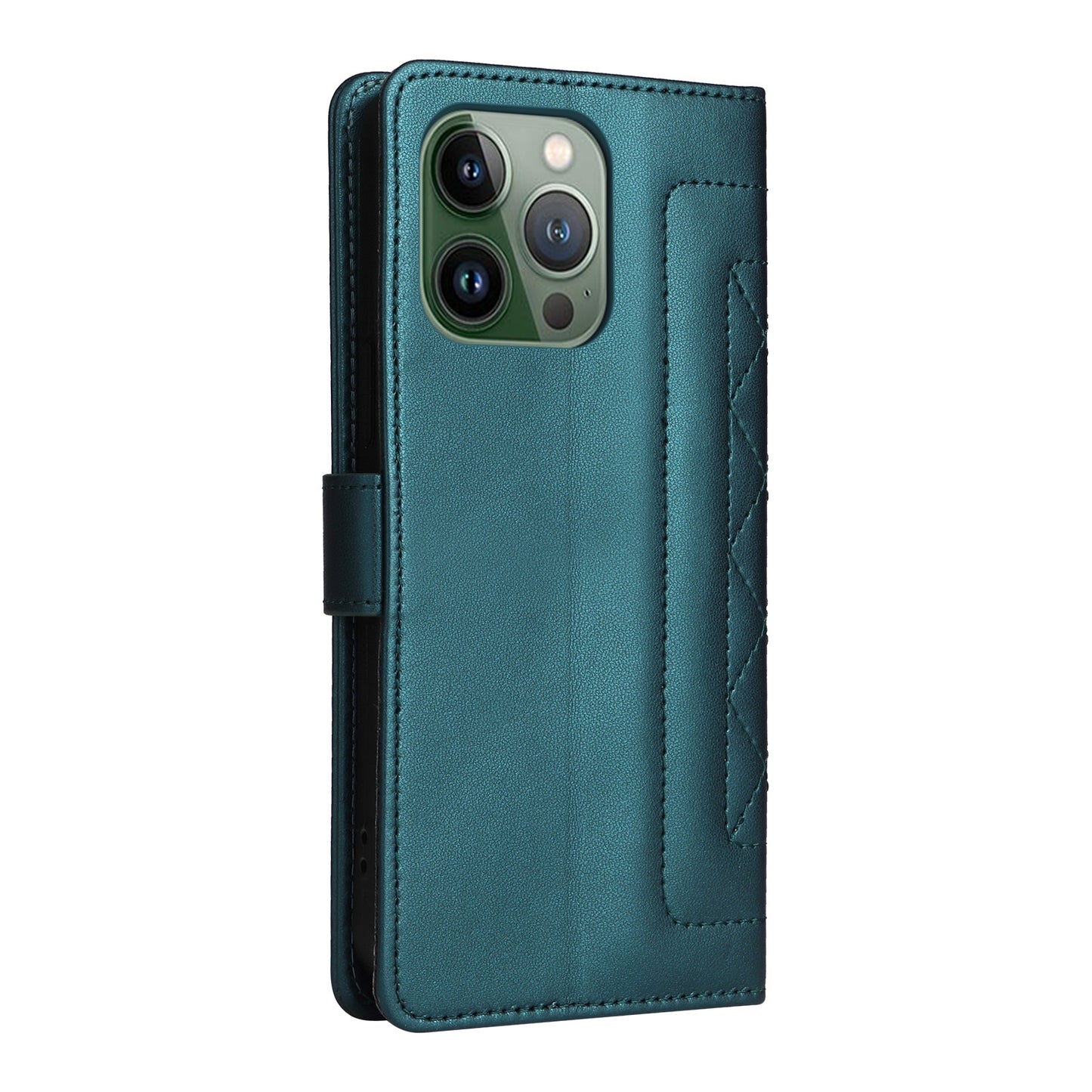 iPhone 13 Pro Diamond Lattice Leather Flip Phone Case - Durable and Convenient Holder with Precision Cutouts