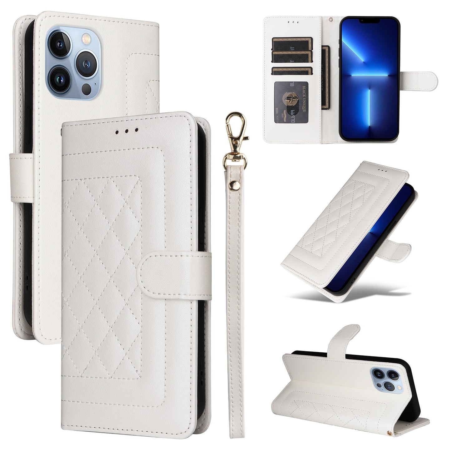 iPhone 13 Pro Max Diamond Lattice Leather Flip Phone Case - Durable and Convenient Holder with Precision Cutouts
