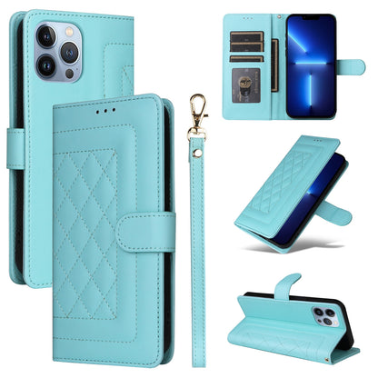 iPhone 13 Pro Max Diamond Lattice Leather Flip Phone Case - Durable and Convenient Holder with Precision Cutouts