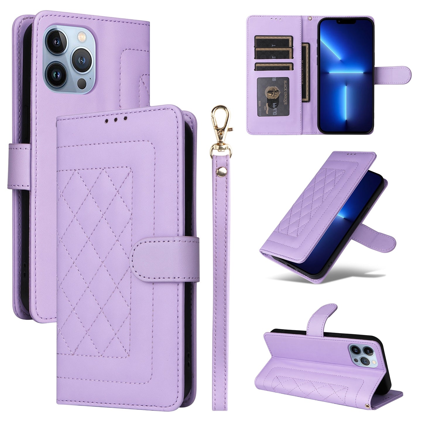 iPhone 13 Pro Max Diamond Lattice Leather Flip Phone Case - Durable and Convenient Holder with Precision Cutouts