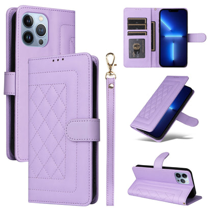 iPhone 13 Pro Max Diamond Lattice Leather Flip Phone Case - Durable and Convenient Holder with Precision Cutouts