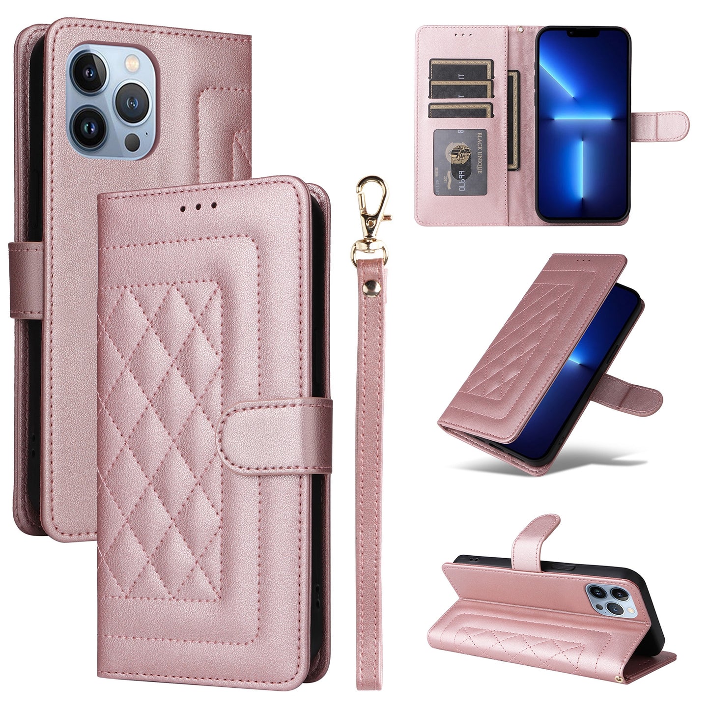 iPhone 13 Pro Max Diamond Lattice Leather Flip Phone Case - Durable and Convenient Holder with Precision Cutouts