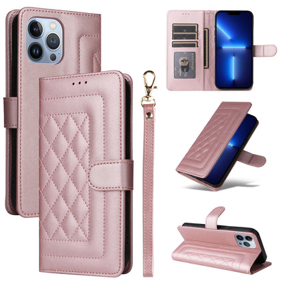 iPhone 13 Pro Max Diamond Lattice Leather Flip Phone Case - Durable and Convenient Holder with Precision Cutouts