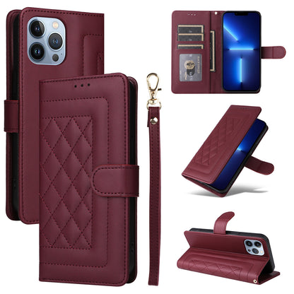 iPhone 13 Pro Max Diamond Lattice Leather Flip Phone Case - Durable and Convenient Holder with Precision Cutouts