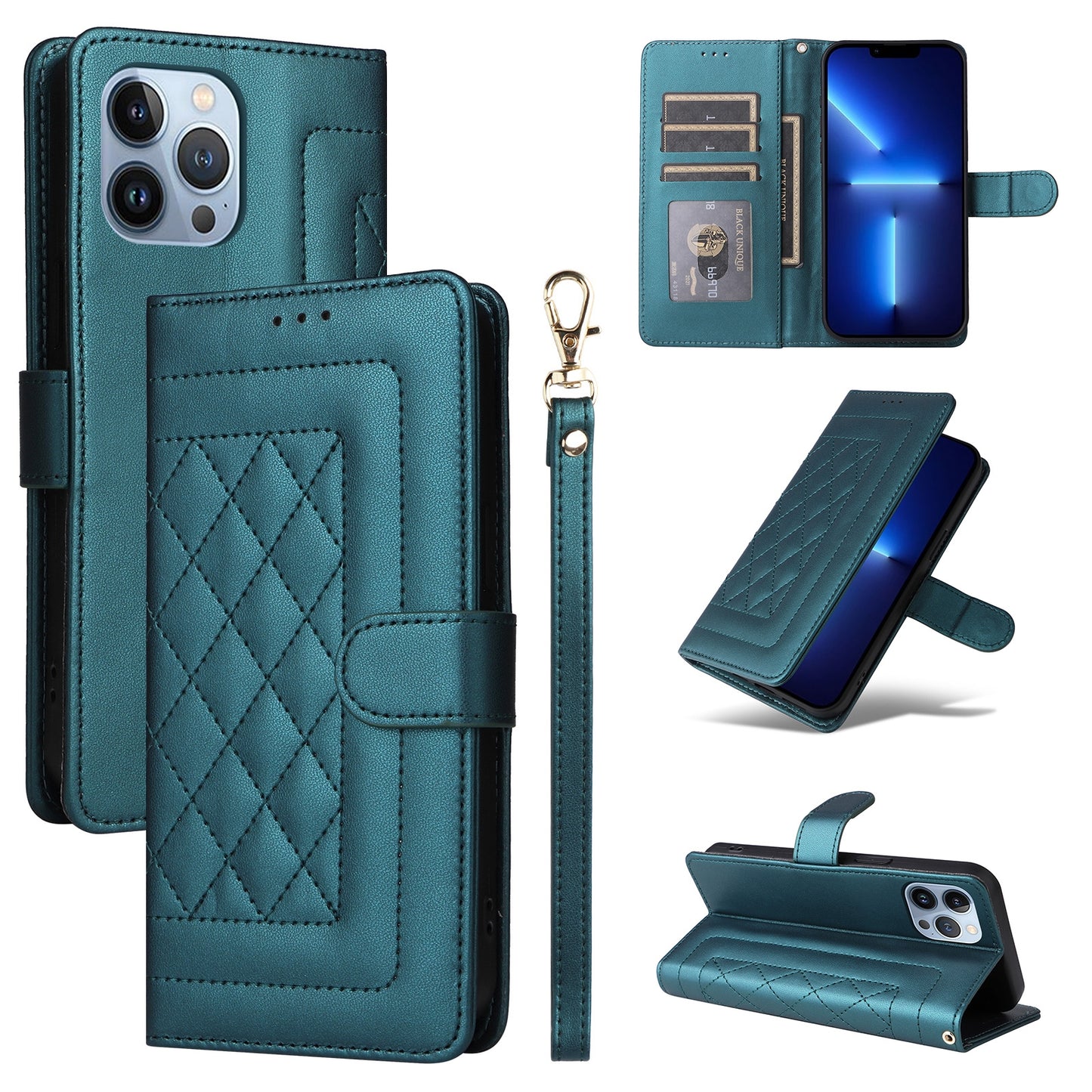 iPhone 13 Pro Max Diamond Lattice Leather Flip Phone Case - Durable and Convenient Holder with Precision Cutouts