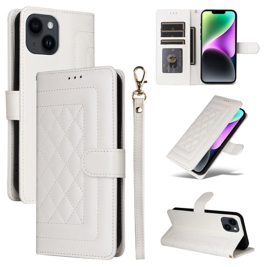 iPhone 14 Diamond Lattice Leather Flip Phone Case - Durable and Convenient Holder with Precision Cutouts