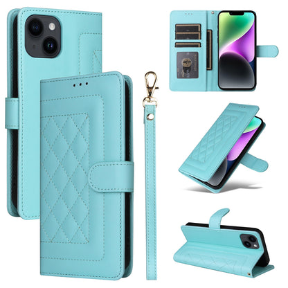 iPhone 14 Diamond Lattice Leather Flip Phone Case - Durable and Convenient Holder with Precision Cutouts
