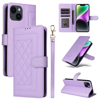 iPhone 14 Diamond Lattice Leather Flip Phone Case - Durable and Convenient Holder with Precision Cutouts