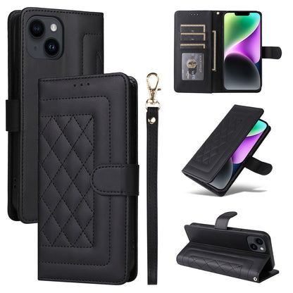 iPhone 14 Diamond Lattice Leather Flip Phone Case - Durable and Convenient Holder with Precision Cutouts
