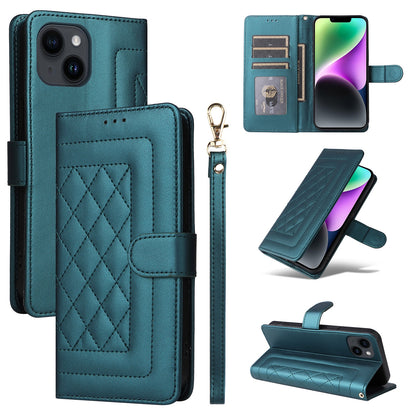 iPhone 14 Diamond Lattice Leather Flip Phone Case - Durable and Convenient Holder with Precision Cutouts