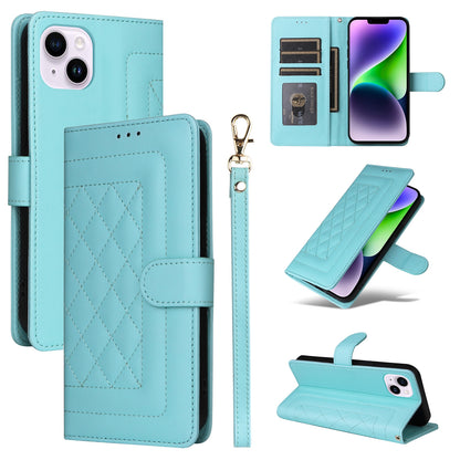 iPhone 14 Plus Diamond Lattice Leather Flip Phone Case - Durable and Convenient Holder with Precision Cutouts