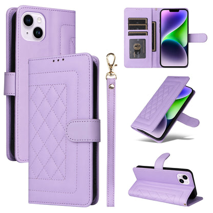 iPhone 14 Plus Diamond Lattice Leather Flip Phone Case - Durable and Convenient Holder with Precision Cutouts