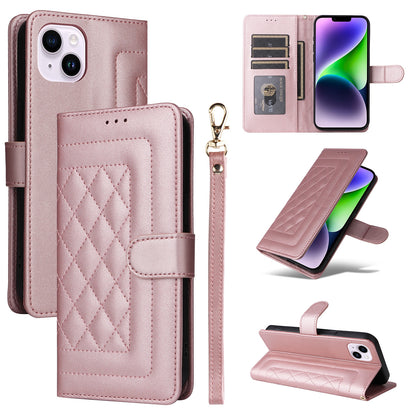 iPhone 14 Plus Diamond Lattice Leather Flip Phone Case - Durable and Convenient Holder with Precision Cutouts