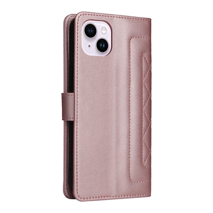 iPhone 14 Plus Diamond Lattice Leather Flip Phone Case - Durable and Convenient Holder with Precision Cutouts