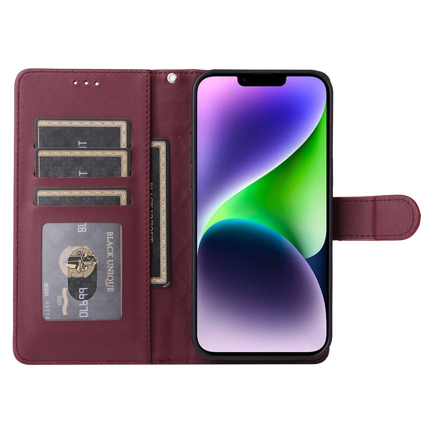 iPhone 14 Plus Diamond Lattice Leather Flip Phone Case - Durable and Convenient Holder with Precision Cutouts